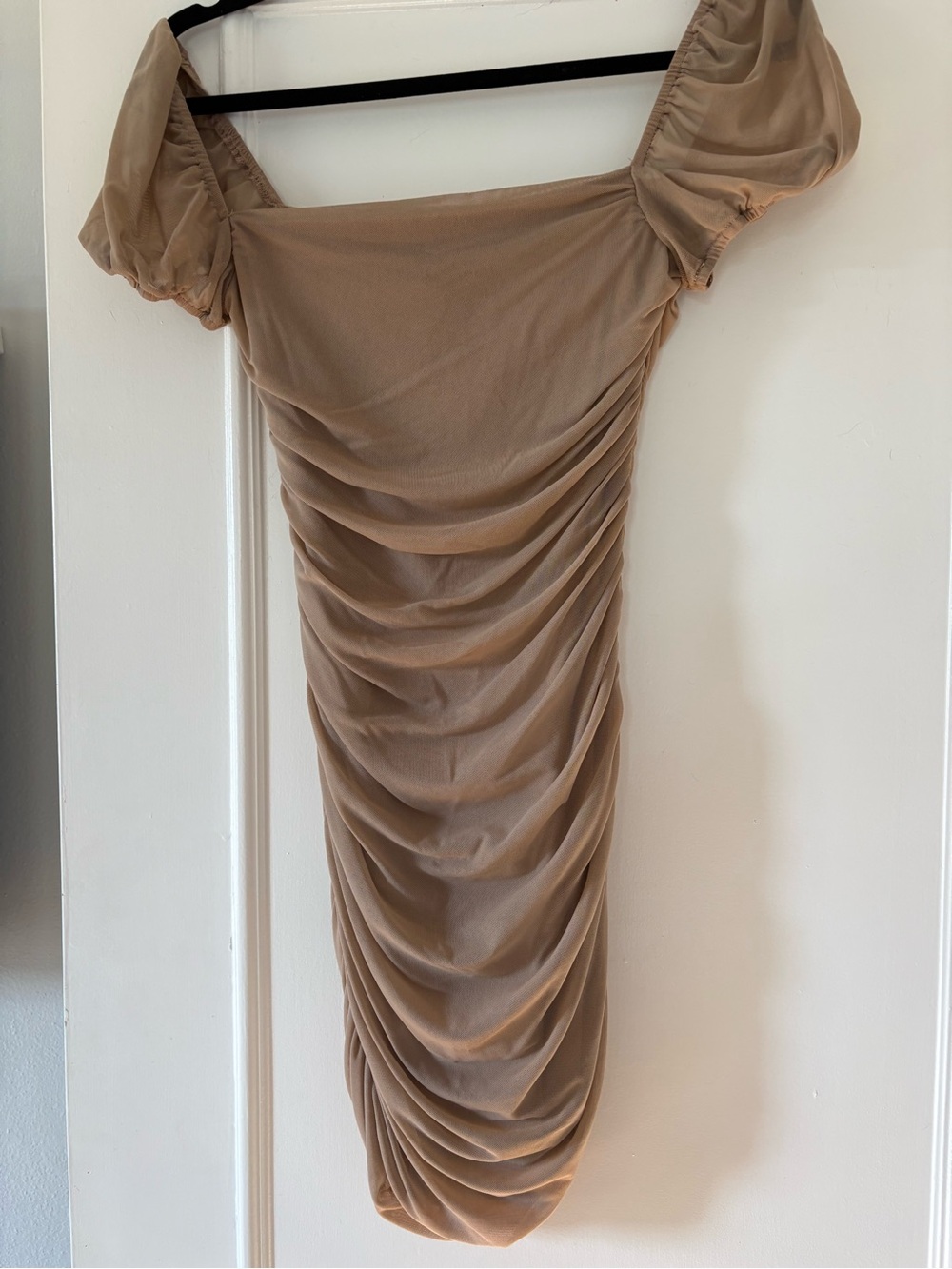 Princess Polly Taupe Ruched Off-Shoulder Mini Dress